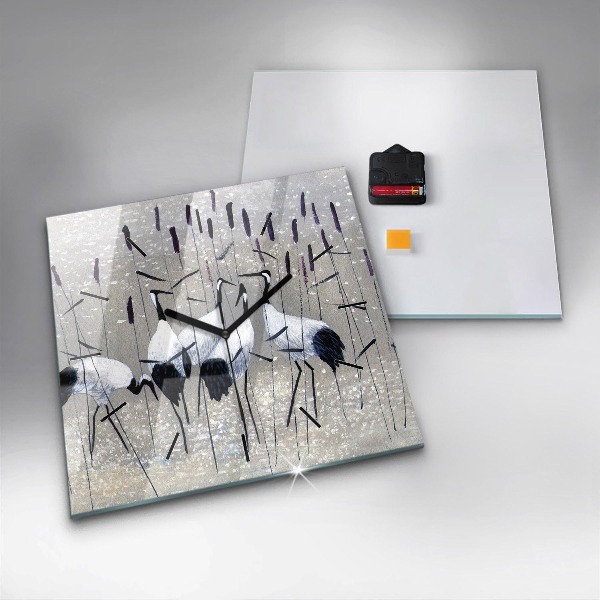 Square wall clock Cranes in the reeds