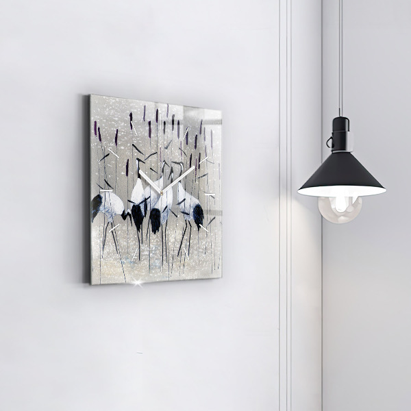 Square wall clock Cranes in the reeds