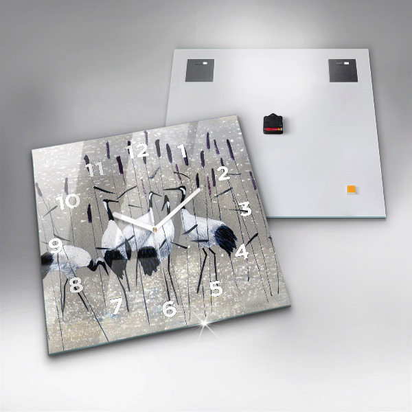 Square wall clock Cranes in the reeds