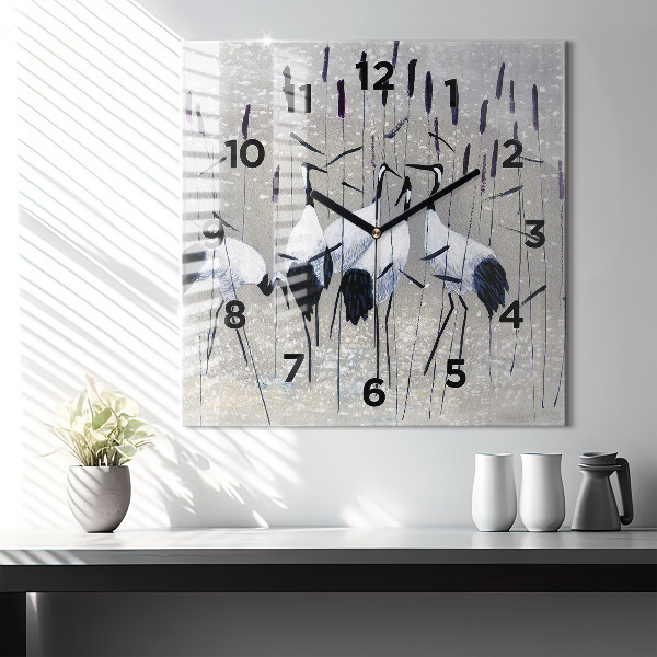 Square wall clock Cranes in the reeds