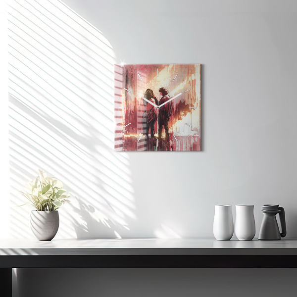 Square wall clock Young couple in love