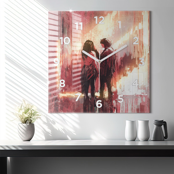 Square wall clock Young couple in love