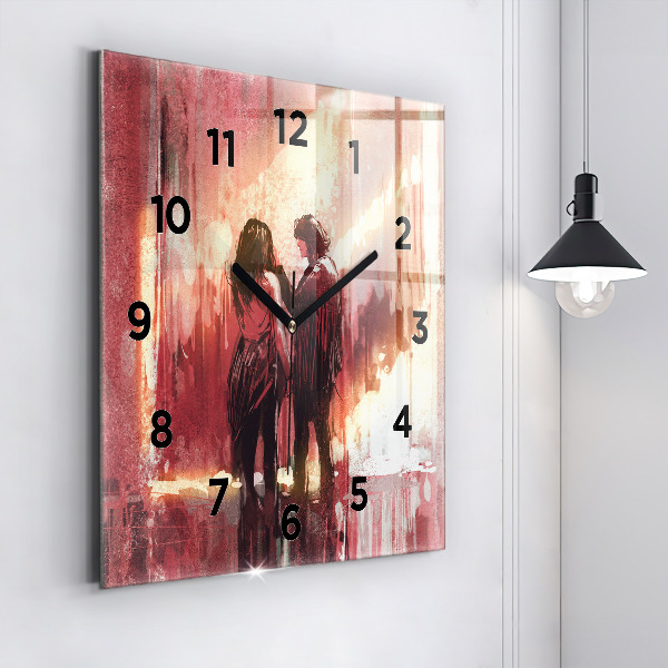 Square wall clock Young couple in love