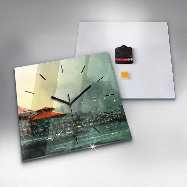 Square wall clock Fishing village