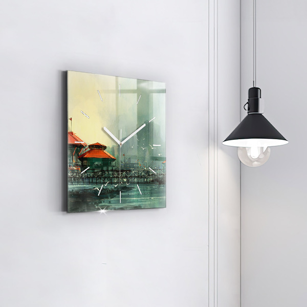 Square wall clock Fishing village