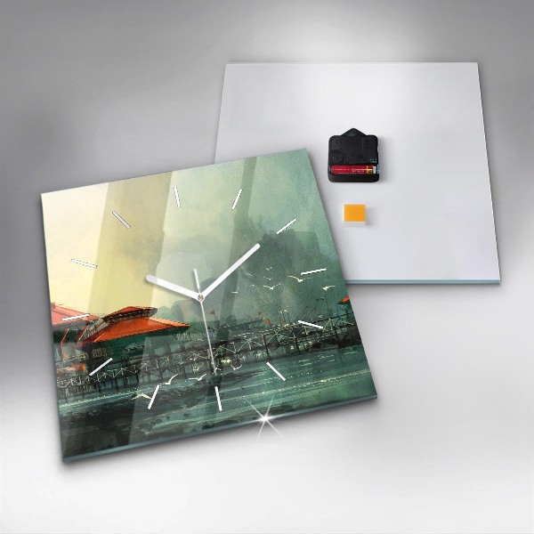 Square wall clock Fishing village