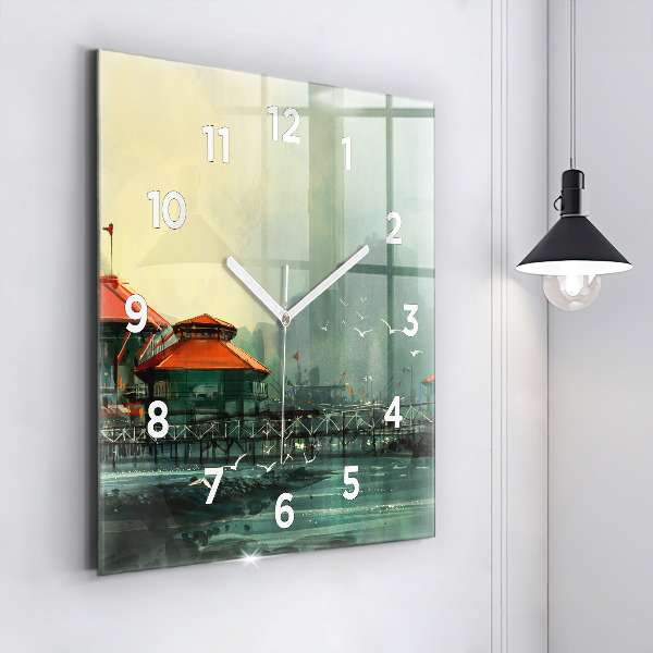 Square wall clock Fishing village