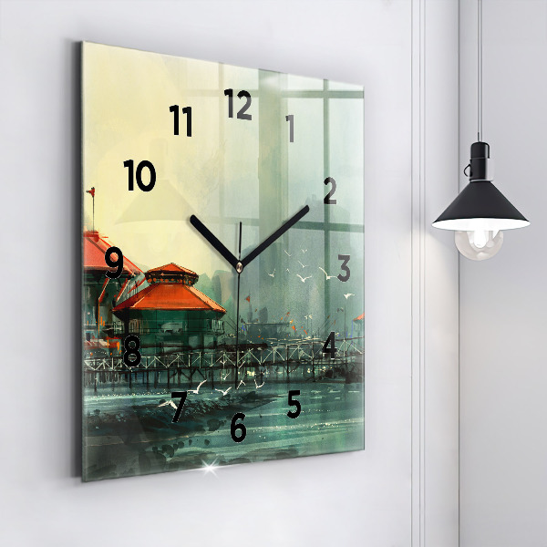 Square wall clock Fishing village