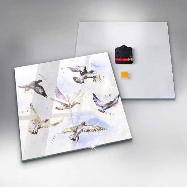 Square wall clock Flying birds