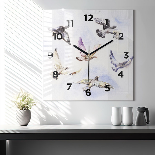 Square wall clock Flying birds