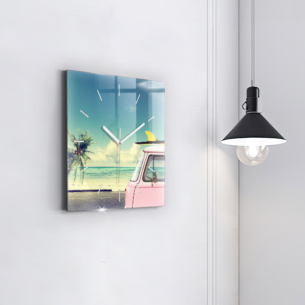 Square wall clock Car with surfboard
