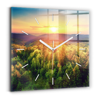 Square wall clock Sunset over the hills