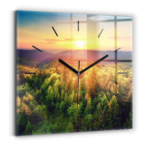 Square wall clock Sunset over the hills