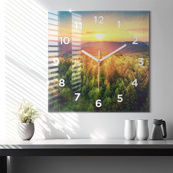 Square wall clock Sunset over the hills