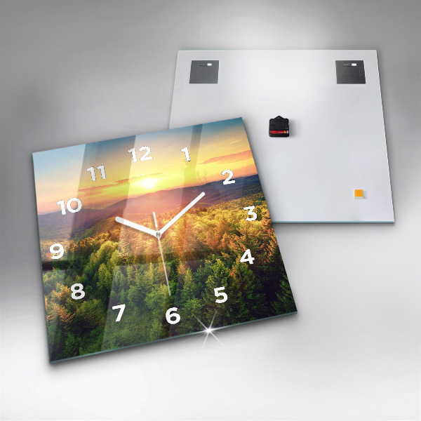 Square wall clock Sunset over the hills