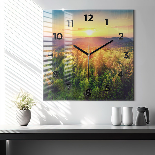 Square wall clock Sunset over the hills