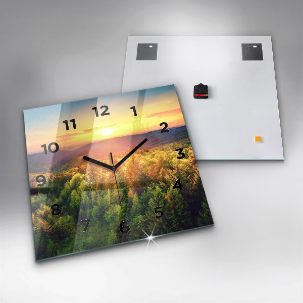 Square wall clock Sunset over the hills
