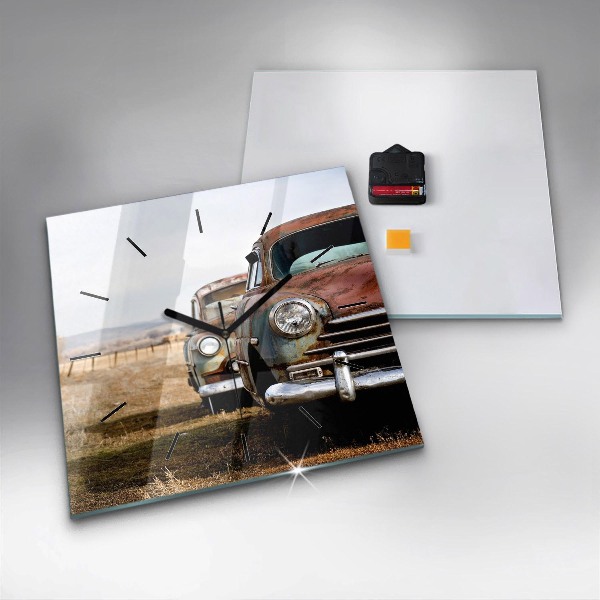 Square wall clock Old cars