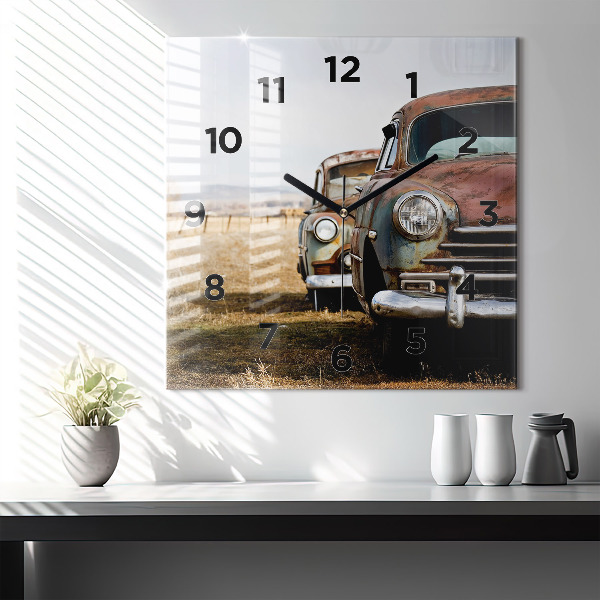 Square wall clock Old cars