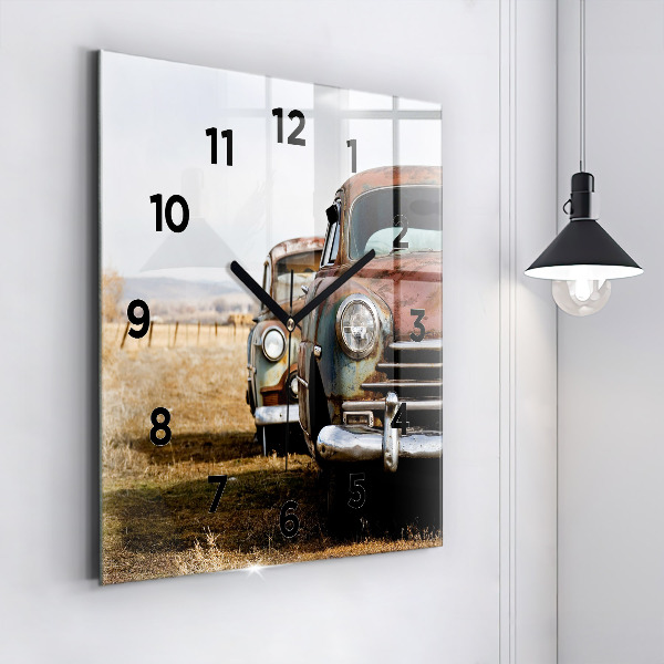 Square wall clock Old cars