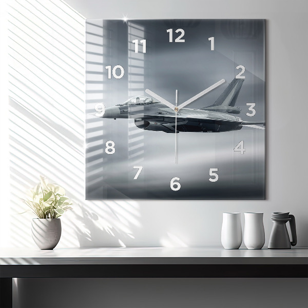 Square wall clock Military aircraft in flight