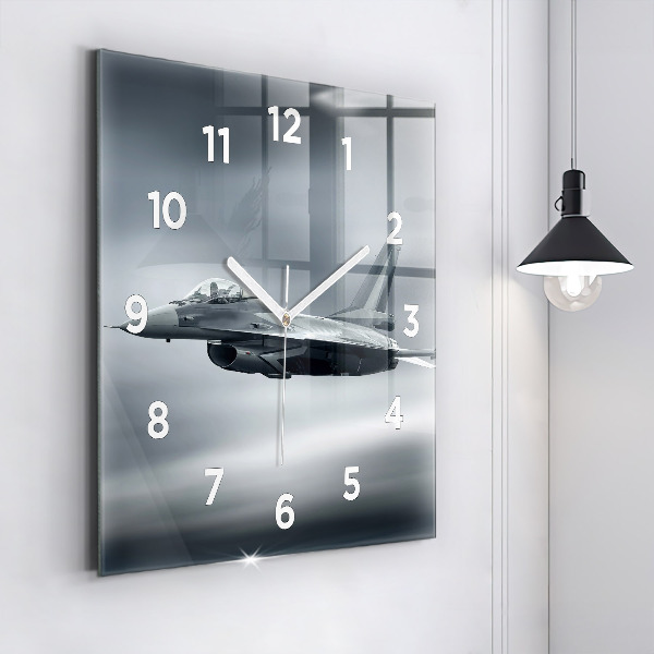 Square wall clock Military aircraft in flight