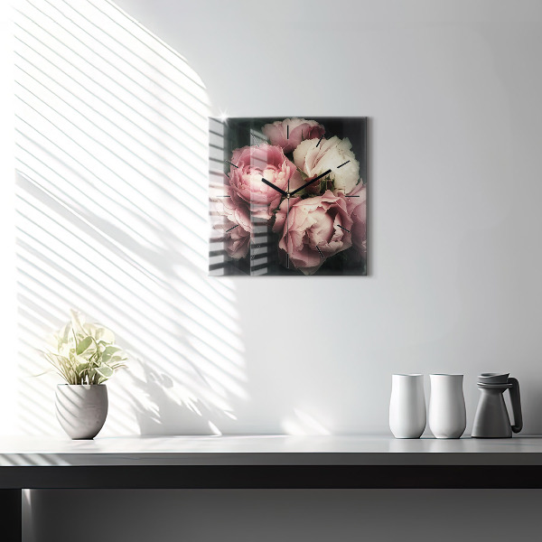 Square wall clock Bouquet of pink roses