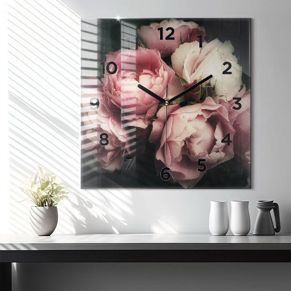 Square wall clock Bouquet of pink roses