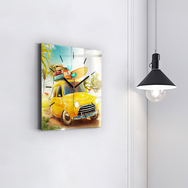 Square wall clock Car with surfboard