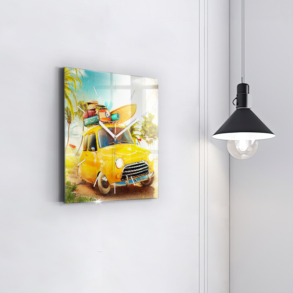 Square wall clock Car with surfboard