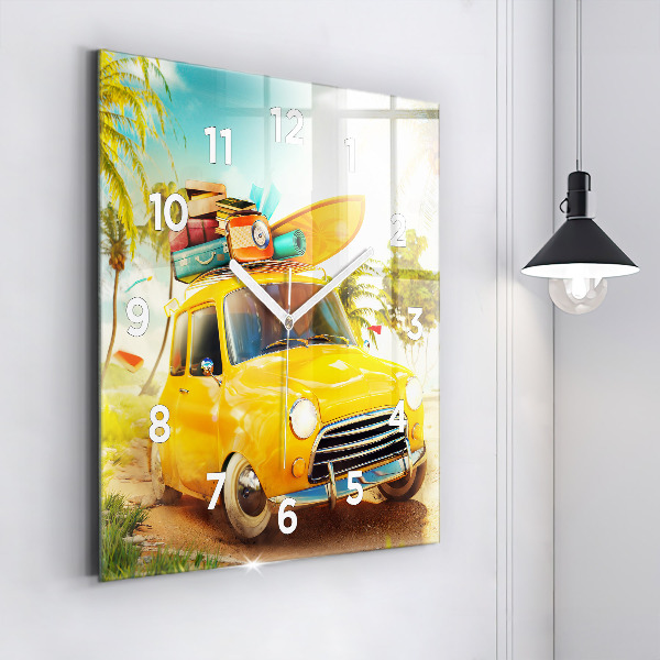 Square wall clock Car with surfboard