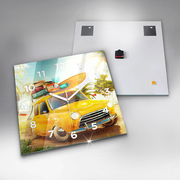 Square wall clock Car with surfboard