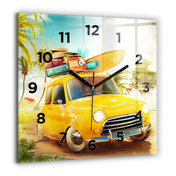 Square wall clock Car with surfboard