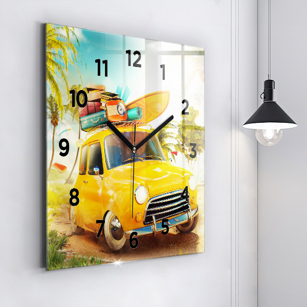 Square wall clock Car with surfboard