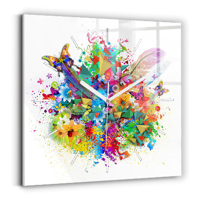 Square wall clock Floral harmony with butterflies