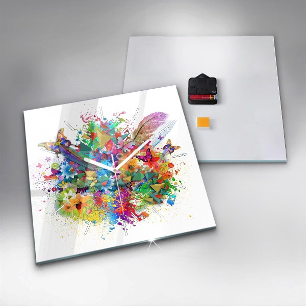 Square wall clock Floral harmony with butterflies