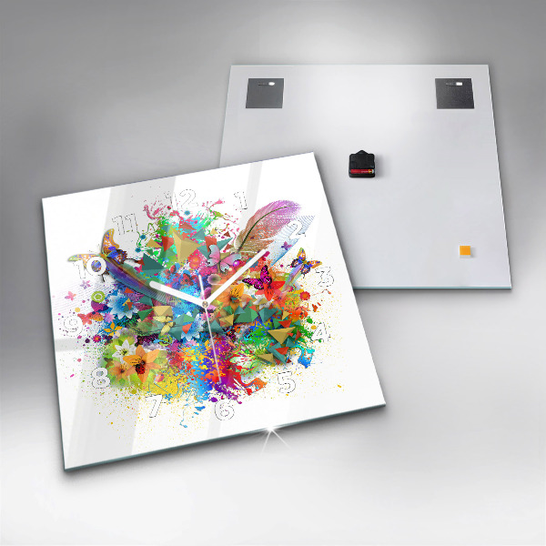 Square wall clock Floral harmony with butterflies