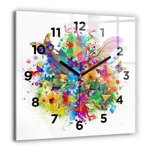 Square wall clock Floral harmony with butterflies