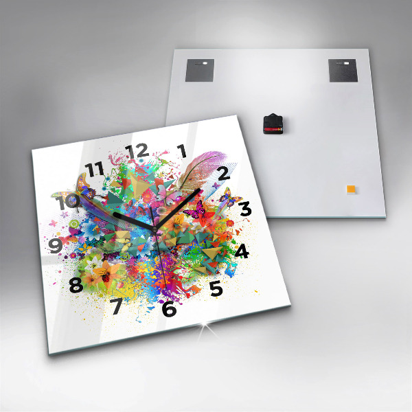 Square wall clock Floral harmony with butterflies