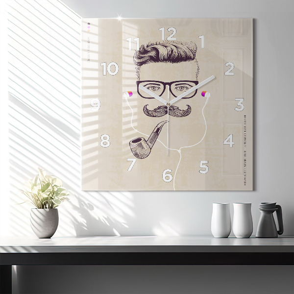 Square wall clock Man with a pipe