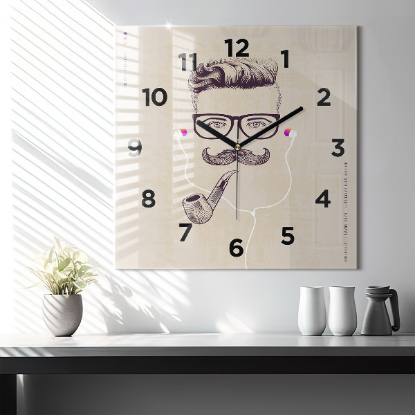 Square wall clock Man with a pipe