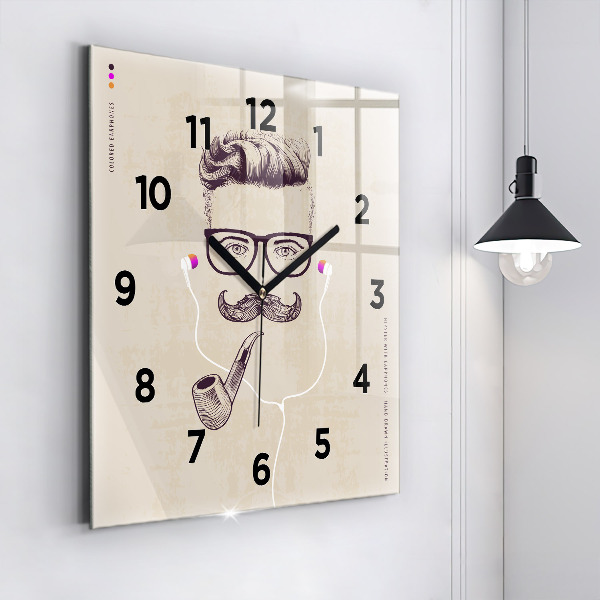 Square wall clock Man with a pipe
