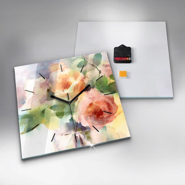 Square wall clock Roses in a Vase Watercolor