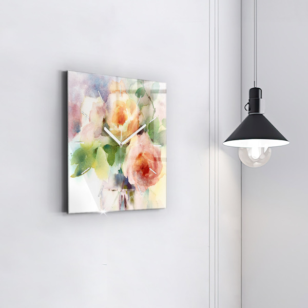 Square wall clock Roses in a Vase Watercolor