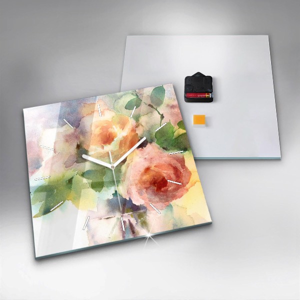Square wall clock Roses in a Vase Watercolor