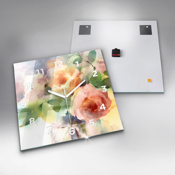 Square wall clock Roses in a Vase Watercolor