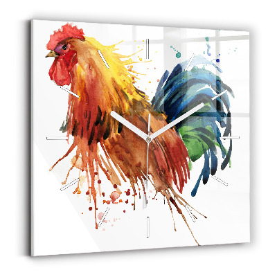 Square wall clock Colorful rooster