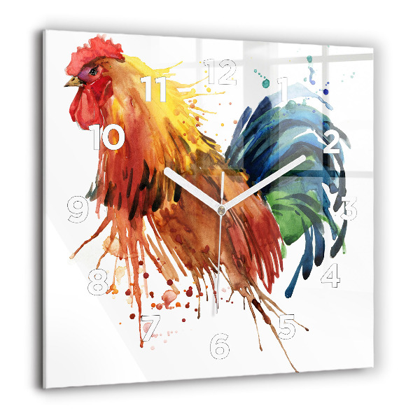 Square wall clock Colorful rooster