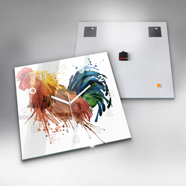 Square wall clock Colorful rooster