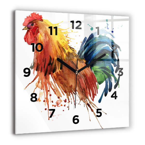 Square wall clock Colorful rooster